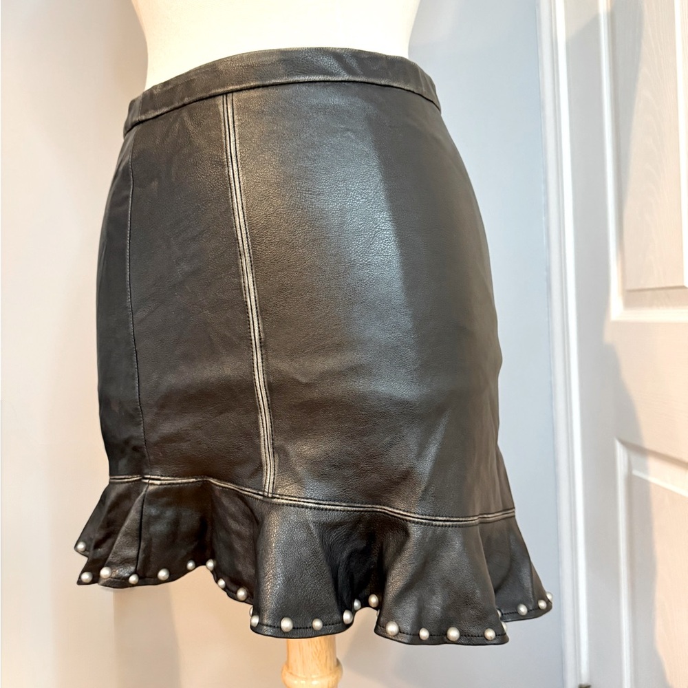 Zara Ruffle Vegan Leather Skirt